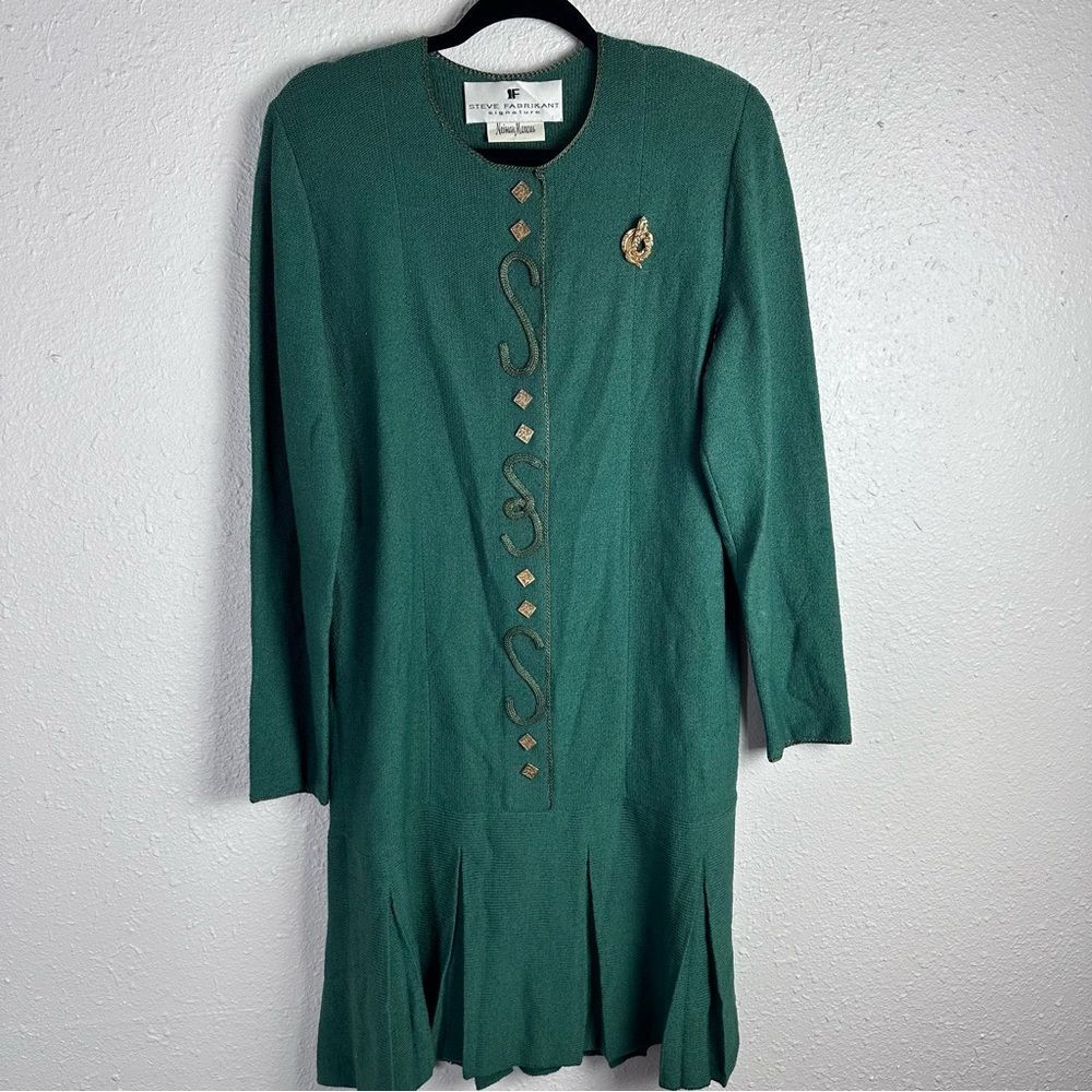 Vintage Steve Fabrikant Pleated Sweater Dress with Gold Snake Size Medium